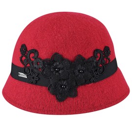 Betmar Mindenhall Women's Bell Hat Felt Bell Fabric Hat with Grosgrain Ribbon, Genuine Red