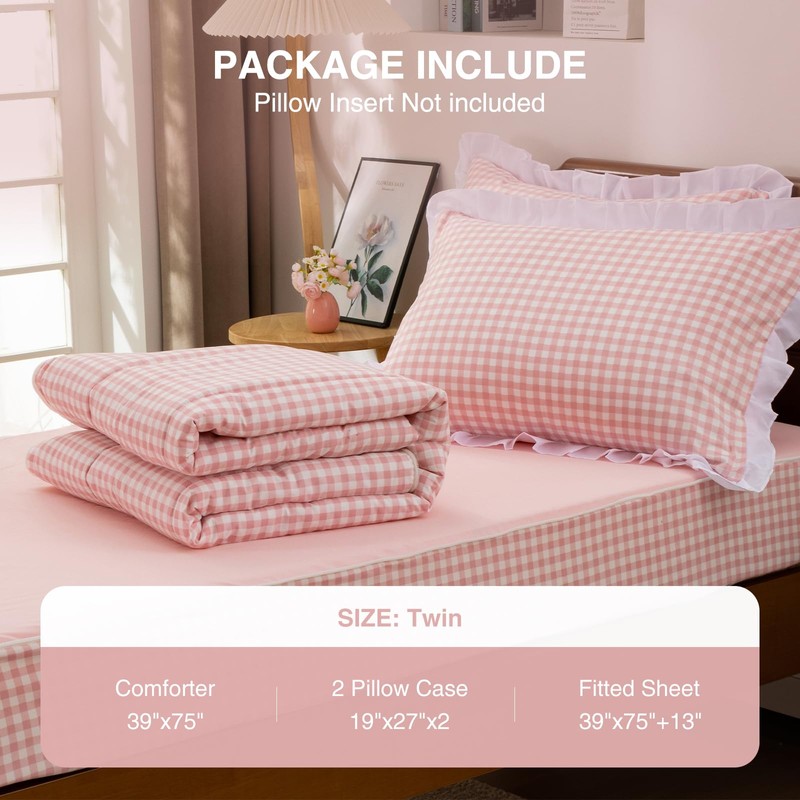 Aimuan Zipper Bedding Twin Zip Up Bedding Set Pink Checked