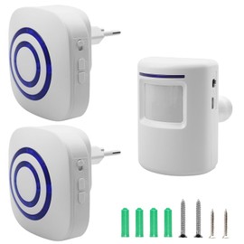 Kabellose Durchgangsalarm, Ladenglocke Funkalarmanlage mit 2 Elektronischem Plug-in-Empfänger, 1 PIR-Bewegungssensor-Detektor, Durchgangsmelder, Türklingel Funkalarmanlage mit Bewegungsmelder