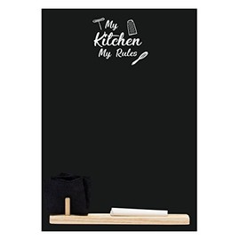 Chalkboards UK My Rules' Small Memo Black Chalkboard/Blackboard/Kitchen Chalk Board with Tray, Piece of Chalk & Felt Eraser. Booth Design Range, Wood, 29.7 x 20.7 x 1 cm