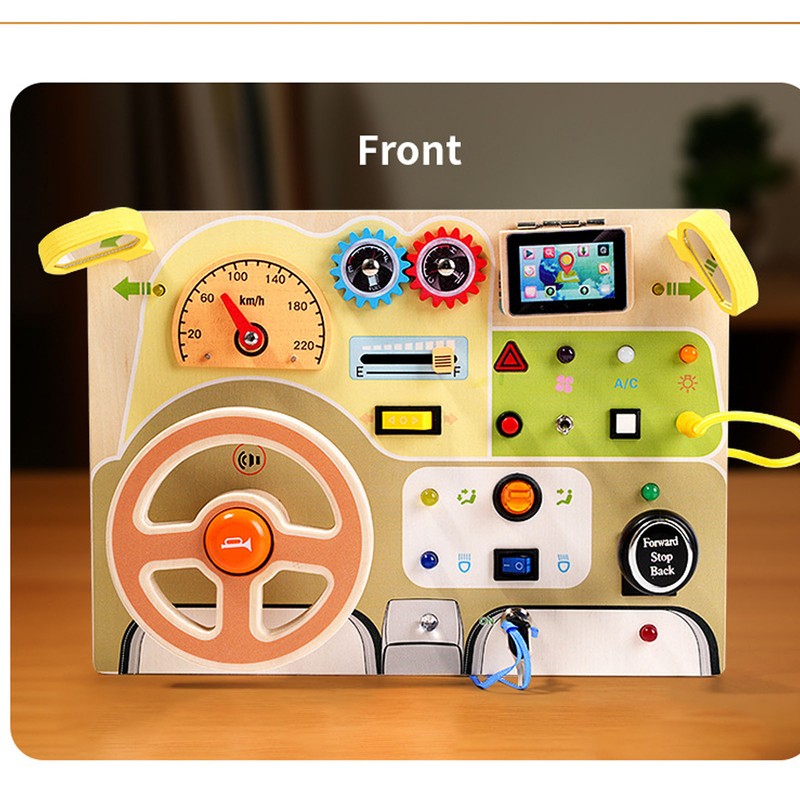 Wooden Steering Wheel Toy Early Educational Stimulation LED Wood Sensory