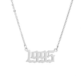 Birth Year Necklace Pendant for Women Girl Silver Plated Friendship Old English Number Birthdate Necklace 1990-2009 Trendy Jewelry Birthday Gift(Silver,1995)