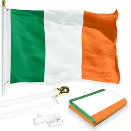 G128-6 Feet Spinning Flagpole (White) Ireland 150D Flag Brass Grommets Printed 3x5 ft (Flag Included) Aluminum Flag Pole