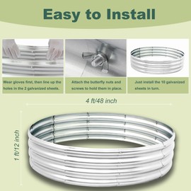 Galvanized Steel Fire Pit Ring 48 Inch,Metal Smokeless Firepit Ring for Backyard,Camping,Outside Wood Burning,Round Galvanized Raised Garden Bed Outdoor for Planting