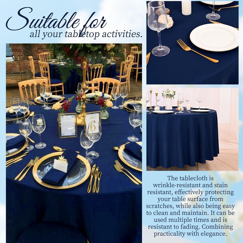 Pesonlook 10 Pack Navy Blue Round Tablecloth 120 Inch, Waterproof