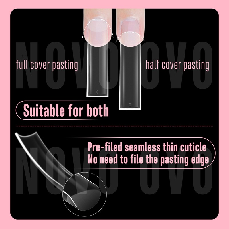NOVO OVO XXL Shape Square Slight Curved Nail Tips, No