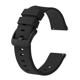 BISONSTRAP Silicone Watch Bands, Slim Watch Straps with Quick Release, 20mm, Black with Black Buckle