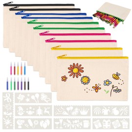 Tikplus Fabric Bag, DIY Blank Fabric Bag for Painting for Children, Small Fabric Bag with Zip, Can be Used as Pencil Case, School Pencil, Cosmetic Bag, Bags Children's Birthday Party, Colourful, Pack