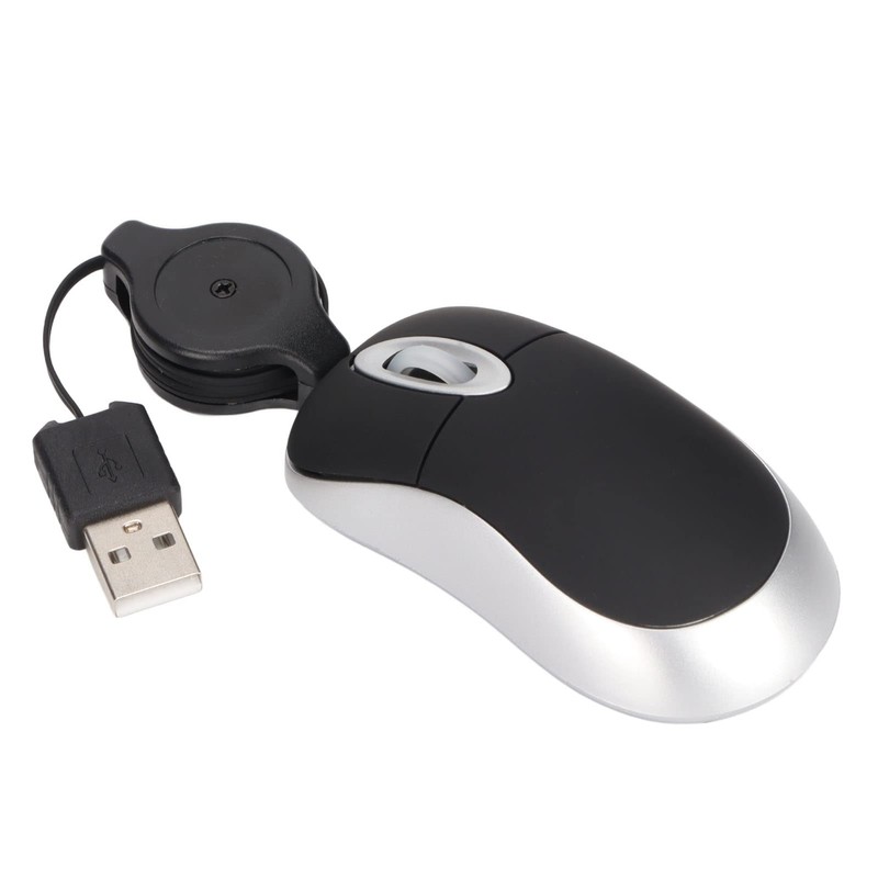 Mini USB Wired Optical Mouse with 68cm Retractable Cord, Portable