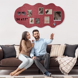 Cute Bulletin Board for Walls 34'' x 17'' Push Pin Board,Cloud Vision Boards Picture Board for Photos Decorative Cork Board for Office Felt Bulletin Board with 15 Push Pins (Cloud - Red)