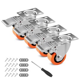 2 Inch Heavy Duty Swivel Plate Caster Wheels with Safety Locking Brake - Load 600lbs,Set of 4 Premium Polyurethane Casters Wheels for Furniture, Table,Cabinet, Bed,Toolbox