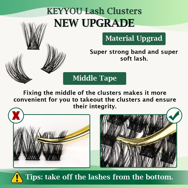 Lash Clusters,96pcs Individual Lashes C Curl 10mm Eyelash Clusters KEYYOU