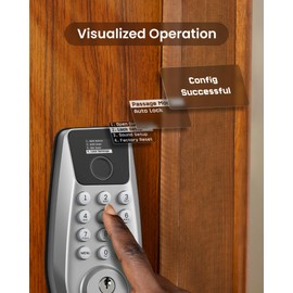 DESLOC C110 Keyless Entry Door Lock with Lever Set&Display (Smart Screen), Fingerprint Door Locks, Keypad Deadbolt, Auto-Lock, Backlit Keys, Passage Mode, IP54 Waterproof