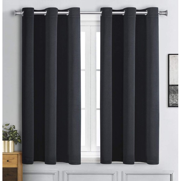 WPM Triple Weave Blackout Curtain Room Darkening 2 Panels/Drapes for Living Room, Black Thermal Insulated Grommet Bedroom Window Draperies (Black, 42" W X 45" L)