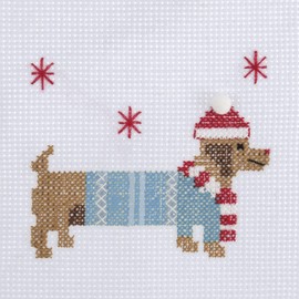 Trimits Mini Counted Cross Stitch Kits, 13 x 13cm (5 x 5in), Christmas Dachshund