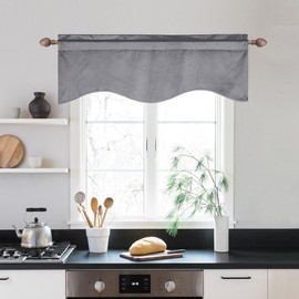 JIUZHEN Grey Valance for Windows, Living Room, Bedroom - Velvet Scalloped Curtains, Velvet Texture Tiers Window Dressing, 52" W x 18" L, 1 Panel