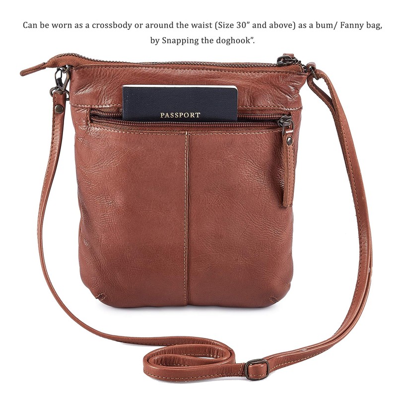 Cochoa Small Triple Zip Real Leather Women's Crossbody- Premium Vintage