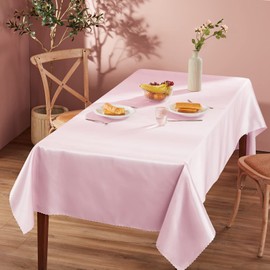 Homiest 1 Pack 60 x 84 Inches Satin Tablecloth Light Pink Table Cover, Bright Overlay Table Cloth Silky Rectangle Table Decorations, Satin Dining Table Cloths for Wedding Reception Graduation Banquet