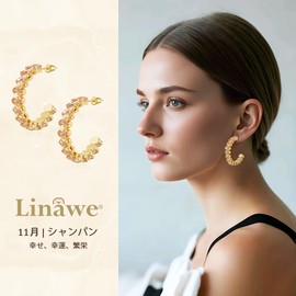 Linawe Hoop Earrings, Large, Stainless Steel, Hypoallergenic, Moissanite Zirconia Synthetic Diamond, Birthstone Earrings for Women, Available in Gold and Silver Tones, Stainless Steel