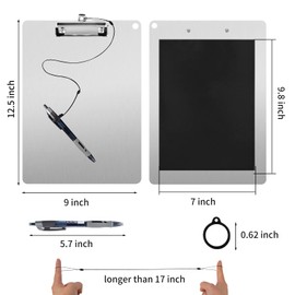 Metal Magnetic Clipboards with Pen Attached Stainless Steel Board with Low Profile Aluminum Document Holder Letter Size Clipboards Hardboard Pen Leash Magnetic Clipboard for Refrigerator Industry
