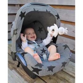 Dooky Car Seat Belt Pads, Harness Strap Pads for Baby's Protection, Universal Size Suitable for 3- and 5-Point Belt System, Group 0+ yrs, 3-Piece Set (2 Shoulder Pads, 1 Crosspiece), Grey Stars