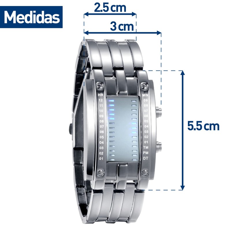 Bluelander Reloj para Hombre LED, Binario, Pantalla Azul, Reloj Digital