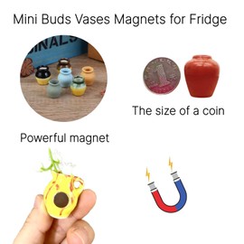 Mini Vase Magnets for Fridge (5Pack)- 3D Plant Decor for Refrigerator, Kitchen, Office, Lockers - Cute Ceramic Fridge Magnets, Durable Home & Workplace Decoration