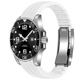 YISIWERA 20mm 22mm Rubber Watch Band Curved Ends Craftsmanship Silicone Watch Bands Strap Solid High Polised Brushed Double Lock Mechanical Buckle for Men Women