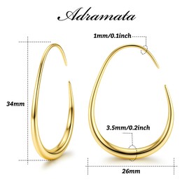 Adramata Hoop Earrings for Women Lightweight 14k Gold Plated Large Oval Gold Earrings Dangle Gift for Women, Copper