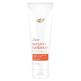 Dove Exfoliante corporal Serum + Radiance con suero de aceite de glicerina al 30% y jojoba dorada para una piel suave y radiante, 8.5 onzas