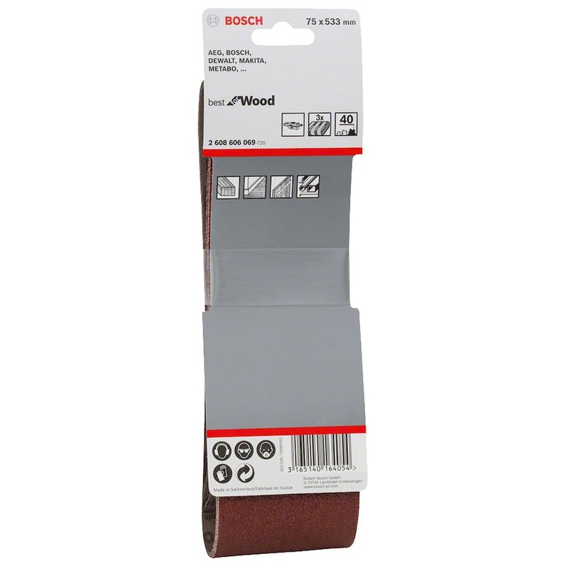 Bosch 2608606069 2 608 606 069 Sanding Belts75x533 G40, Red,