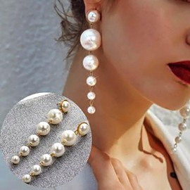 Atentuyi Pearl Earrings Gold Long Pearl Earrings Boho Long Tassel Earrings Wedding Bridal Earrings Pearl Jewellery for Women and Girls