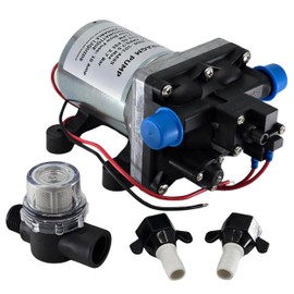 RV Water Pump 4008-101-A65/E65 | 3.0 GPM - 55 PSI | 12V Camper RV Water Pump | On Demand Diaphragm | Quiet & Smooth Operation | Self Priming | Quick Attach Fitting | 1 Pump + 1 Strainer