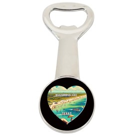 Mustang Island Texas Travel Souvenir Destination Heart Shape Design Magnetic Bottle Opener Single