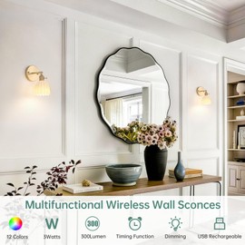 Shenmoyl Vintage Battery Operated Wall Sconce with Cute White Tulip Glass Lampshade Wireless Rechargeable Battery Powered Wall Light with Remote Control for Bedside Bedroom Doorway, Set of 2