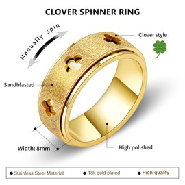 LuckyAmor Anxiety Spinner Ring for Women - Stainless Steel Fidget Spinner Ring, 8mm Band Thumb Roating Rings for Stress Relief for Adults Ring Size 6 7 8 9 10 (gold, Size 9)