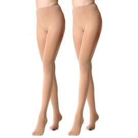 MANZI Women's 2 Pairs Classic Opaque Control-Top Tights with Comfort Stretch 70 Denier(Tan,2 Pairs,M)