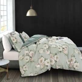 Jane yre Duvet Cover Floral Queen Soft Premium Cotton 3 Pieces Bedding Set Chic Peony Flower Fresh Style Reversible Queen Duvet Cover with Zipper Closure Luxury Soft Breathable Comfy (Peony, Queen)