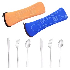 6 PCS Stainless Steel Camping Flatware, Portable Cutlery Set, Fork Spoon with Carrying Case