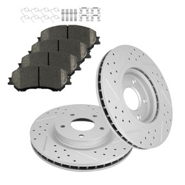 Fraxle Front Drilled & Slotted Disc Brake Rotors and Ceramic Brake Pads kit for Nissan Rogue 2014 2015 2016 2017