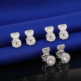 3 Pairs Adjustable Silver Earring Backs for Droopy Ears, Hypoallergenic for Heavy Earrings