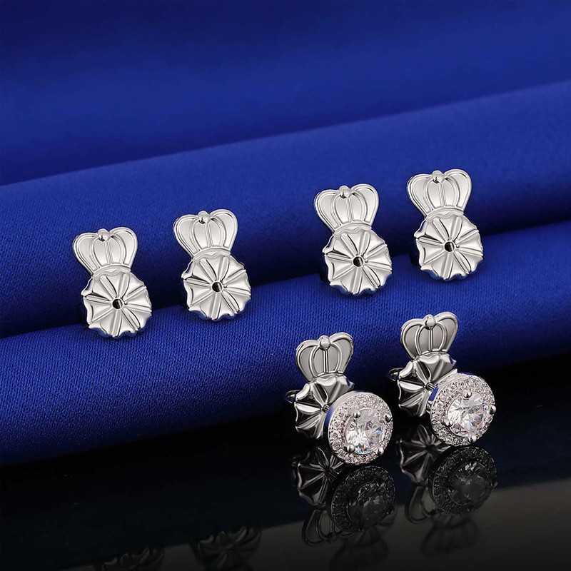 3 Pairs Adjustable Silver Earring Backs for Droopy Ears, Hypoallergenic