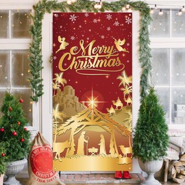 Christmas Nativity Door Cover Holy Nativity Banner Religious Scene Decor Christmas New year Xmas Decor Nativity Decorations for Home Party