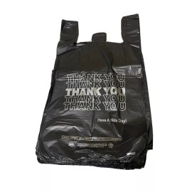 Choice 100 Bags 1/6 Large 21 x 6.5 x 11.5 Black  "Thank You" T-Shirt Plastic Grocery Sh