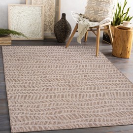 HOMEGNOME Indoor Outdoor geo Wave Rug (8'x10', Natural Neutral Brown)