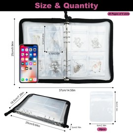 Transparent Jewelry Storage Book Jewellery Organiser with Pockets Earring Storage Jewelry Display Organizer Book Album with 80 Grids+30 Anti-Oxidation PVC Bags for Earring Necklace Rings (black)