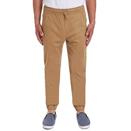 IZOD Men's Young Uniform Jogger Pants, Elastic Waistband with Drawstring Closure, Stretch Twill Fabric, Burnished Khaki, 40-42