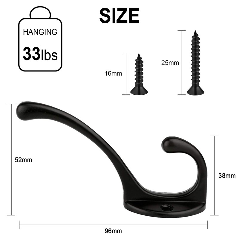 Pack of 6 Coat Hooks, Bolatus Coat Hooks, Gooseneck Hooks,
