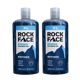 Rock Face Shower Gel - Refined All In One Body Wash for Men, 500ml, Sandalwood & Cedar Scent, Suitable for Hair and Body, Long Lasting Fragrance, Pack of 2