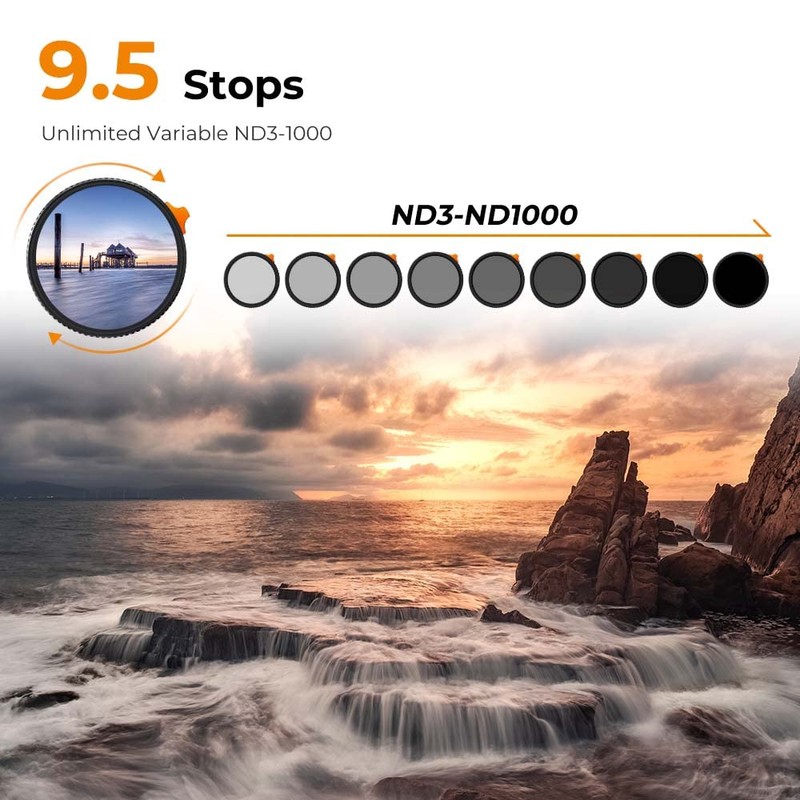 K&F Concept 55mm Variable ND Filter ND3-ND1000 (1.5-10 Stops), 28-Layer